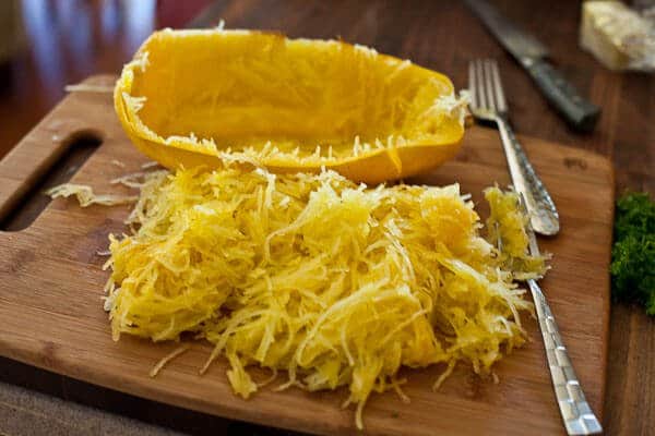 Baked Spaghetti Squash with Garlic and Butter Recipe | Steamy Kitchen