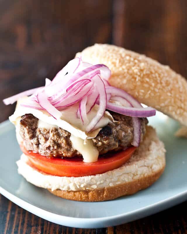 Lamb Burgers with Brie and Quick Pickled Red Onion Recipe