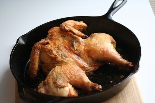 Roast Split Chicken with Lemony Artichoke Sauce