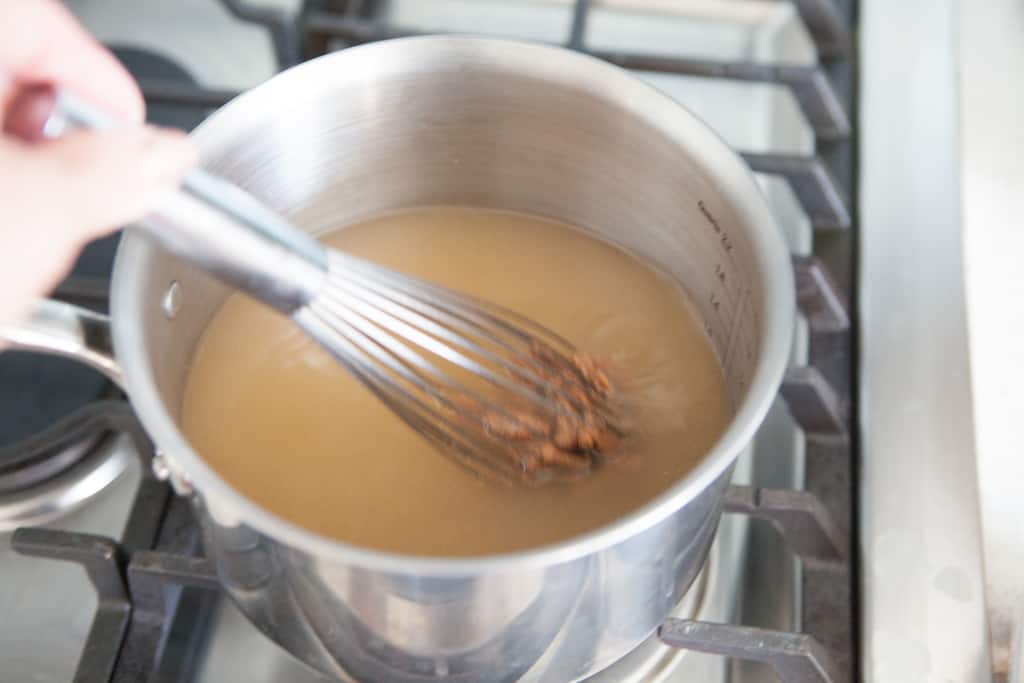 whisk with miso in pot