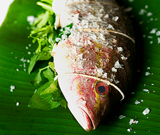 Grilled Whole Fish on Banana Leaf