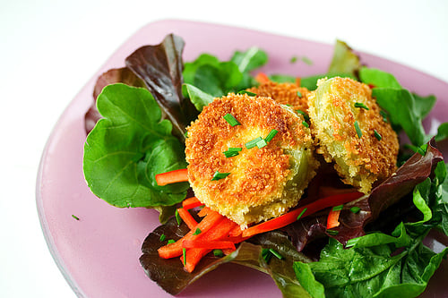 Fried Green Tomato Salad with Sweet Chili Dressing