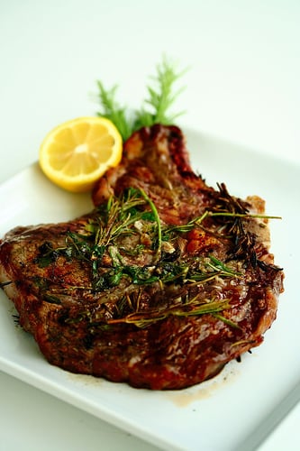 Grilled Garlic and Rosemary Ribeye Steak - after grilling