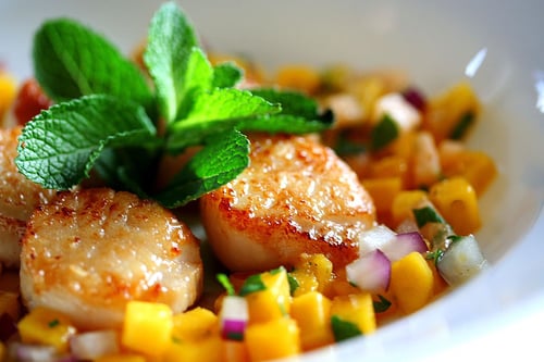 Seared Scallops with Mango-Melon Salsa