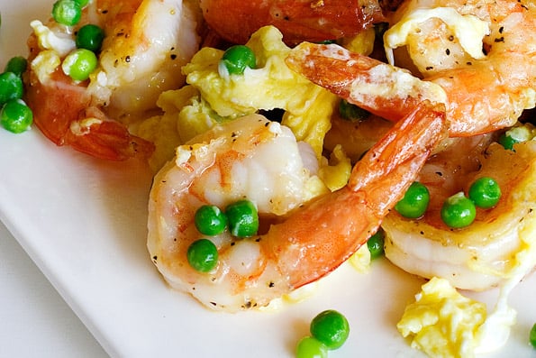 Stir Fried Shrimp, Eggs and Peas