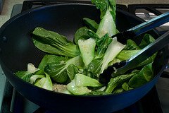 Bok Choy Recipe - Add leaves into wok