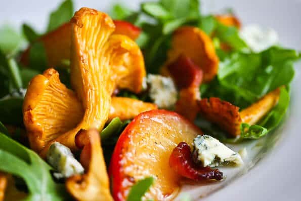 Chanterelle, Bacon and Plum Salad with Blue Cheese