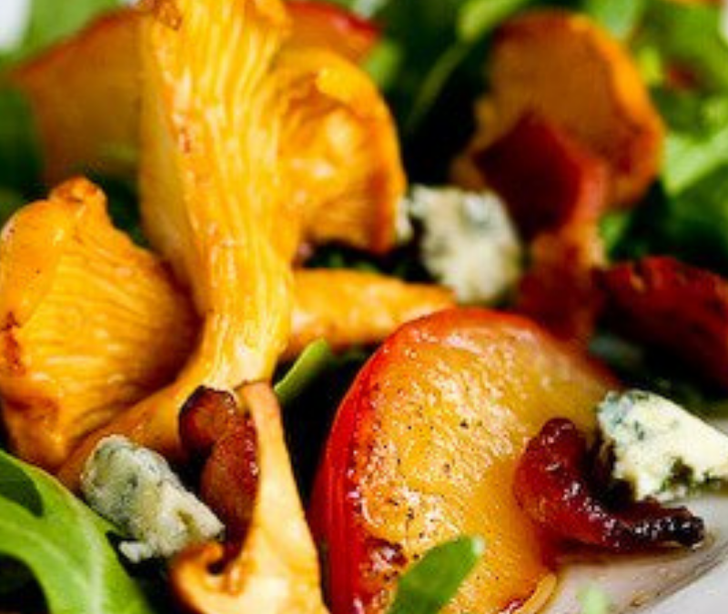 Chanterelle, Bacon and Plum Salad with Blue Cheese