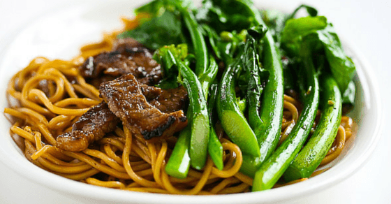 beef and noodles on plate