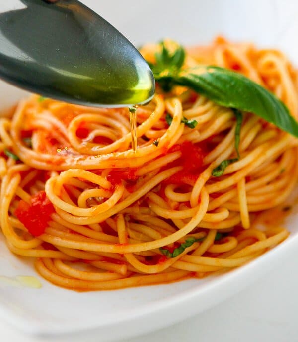 Drizzle with Garlic Basil Oil - Scarpetta's Spaghetti Recipe