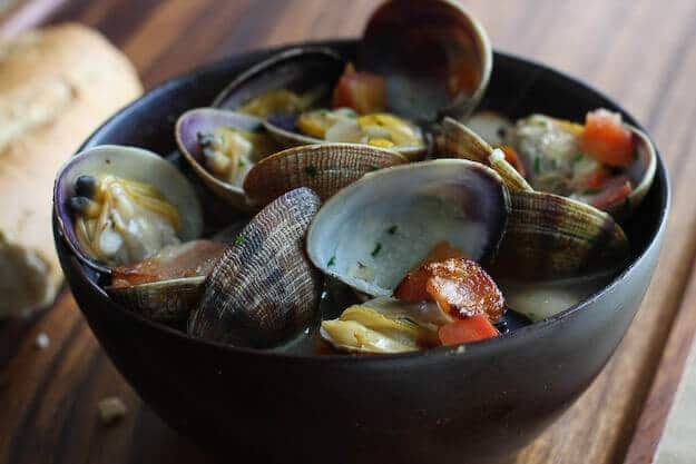 Beer Steamed Clams with Bacon & Tomatoes