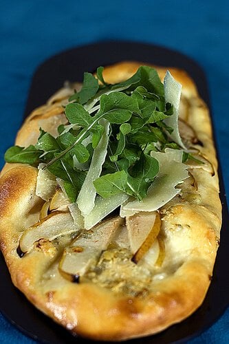 No Knead Pizza Dough: Pear and Gorgonzola Flatbread with Baby Arugula and  Shaved Parmesan â€¢ Steamy Kitchen Recipes Giveaways