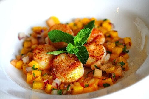 Seared Scallops with Mango Melon Salsa