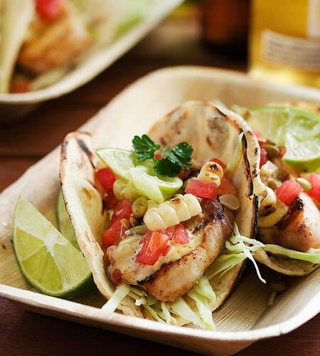 Grilled Fish Tacos with Roasted Corn and Pepitas