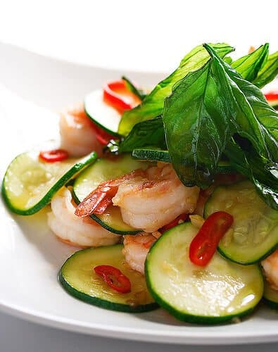 Shrimp and Zucchini Stirfry with Crispy Basil