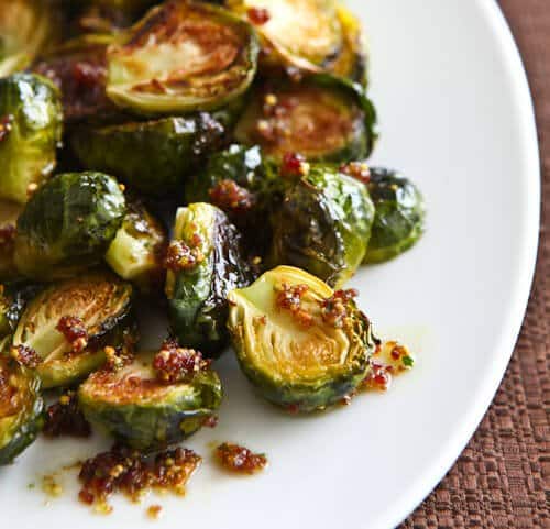 Roasted Brussels Sprouts with Cranberry Pistachio Pesto