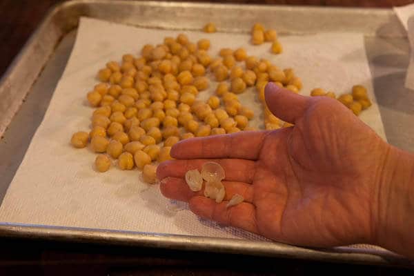 Discard the skin of the peas Crispy Roasted Chickpeas Recipe 