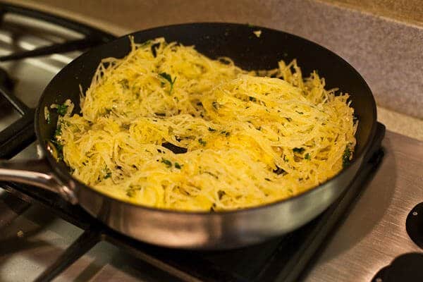 buttered Spaghetti Squash in pan