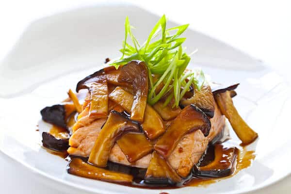 Teriyaki Mushroom Sauce with Grilled Salmon