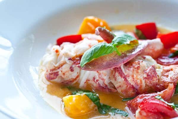 side shot of butter poached lobster