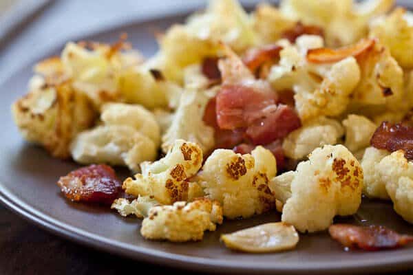 crispy bacon on cauliflower