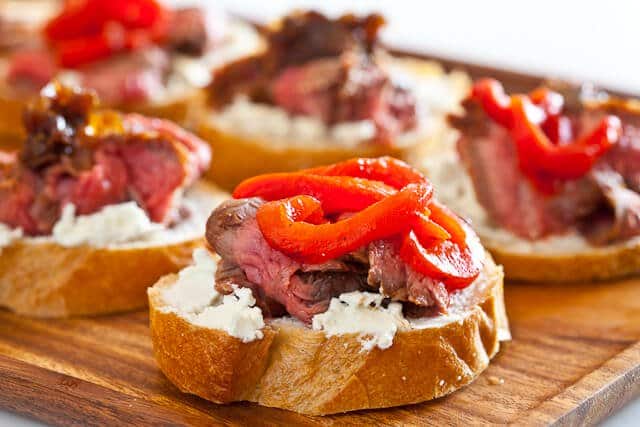 Flank Steak with Goat Cheese on Toast