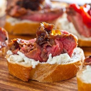 Flank Steak with Goat Cheese on Toast