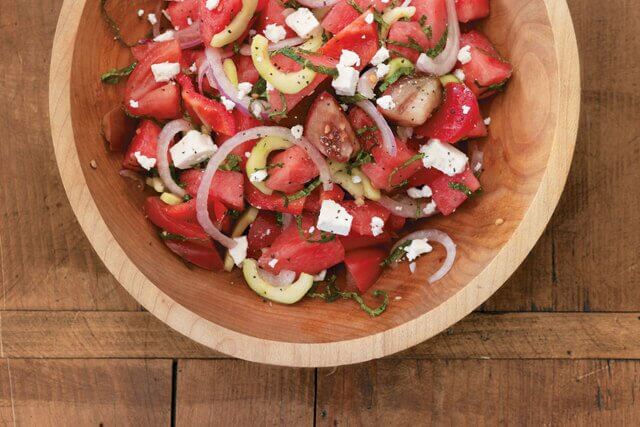 A hydrating tomato and watermelon salad