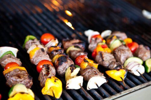 Asian steak kabobs on the grill