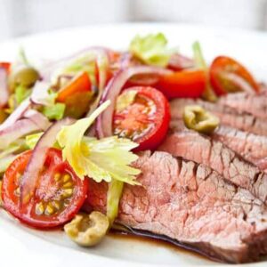 Flank Steak with Bloody Mary Tomato Salad Recipe