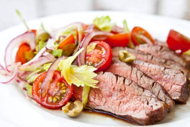 Flank Steak with Bloody Mary Tomato Salad Recipe