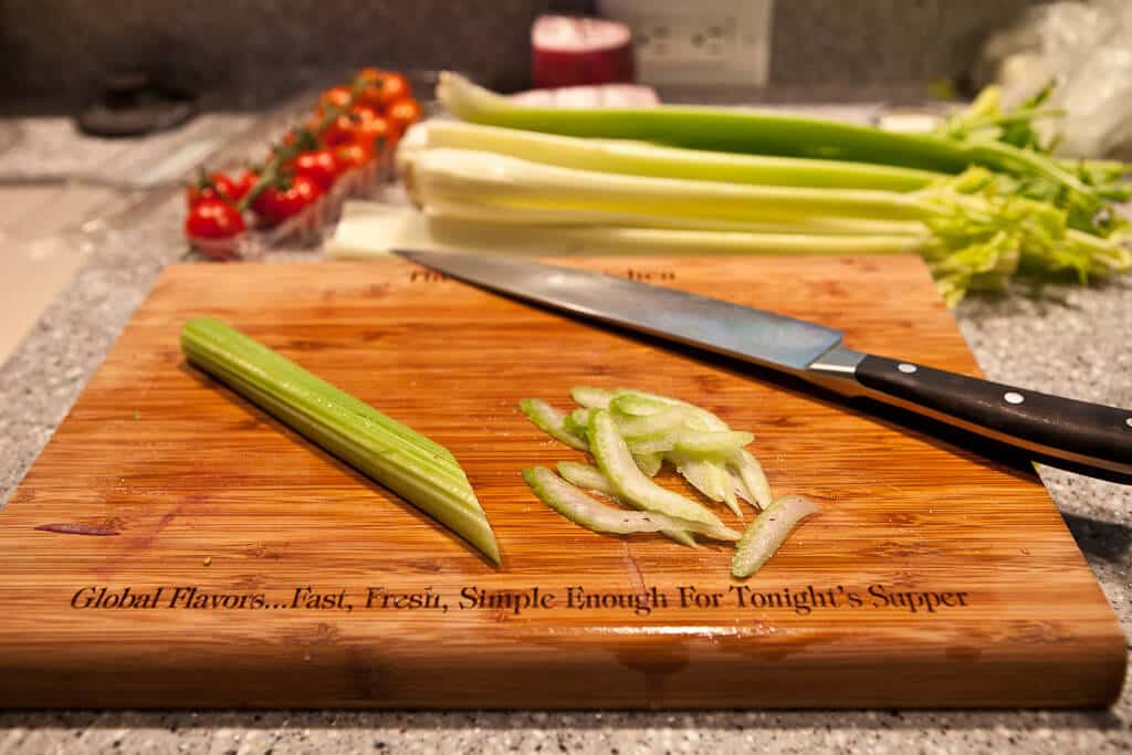 Flank Steak with Bloody Mary Tomato Salad Recipe - Cut Celery thinly