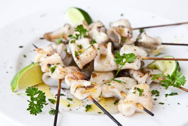 grilled calamari on skewers