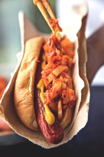 Hot Dogs with Kimchi Relish recipe