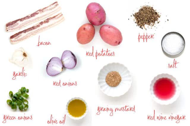 Ingredients to make the bacon potato salad