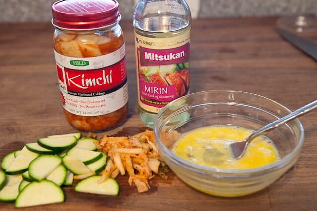 kimchi omelet ingredients on table 