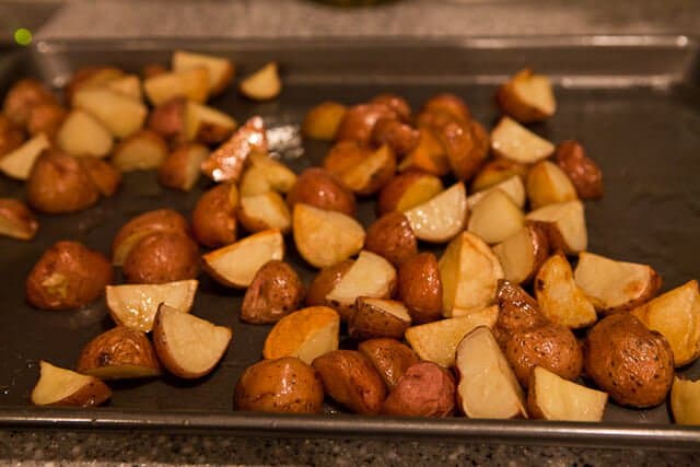 Roasted potatoes on a sheet pan