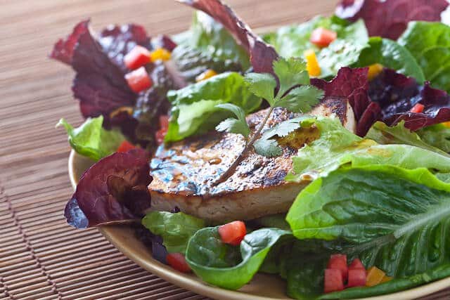 Grilled Tofu Salad with Miso Dressing