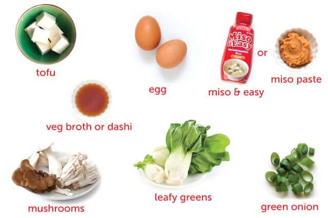 ingredients for miso soup with mushrooms