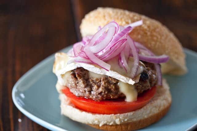 Lamb Burgers with Brie and Quick Pickled Red Onions