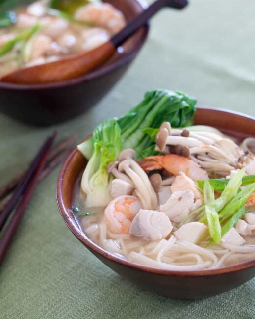 seafood noodle soup in bowl