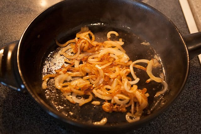 cooking onions for Zucchini Frittata Recipe