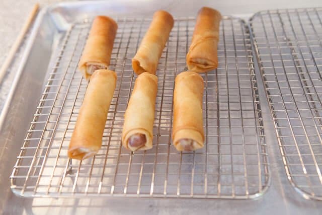 Chinese Spring Rolls with Chicken Recipe - Drain rolls on rack