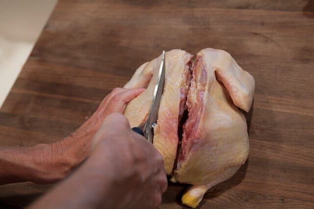 Miso Roast Chicken removing the backbone
