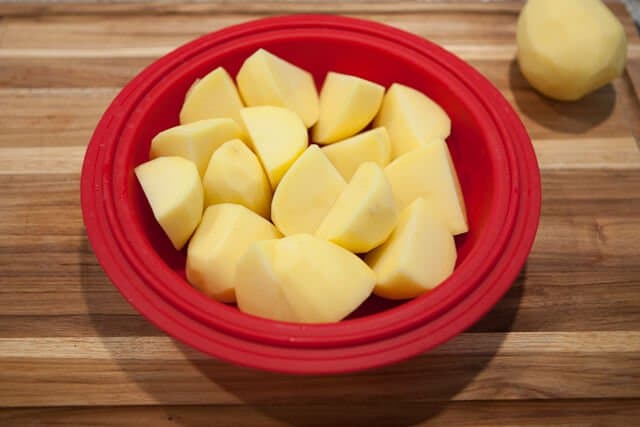 Very Best Mashed Potatoes no milk recipe - in steamer basket