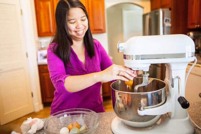 Julie making cake batter