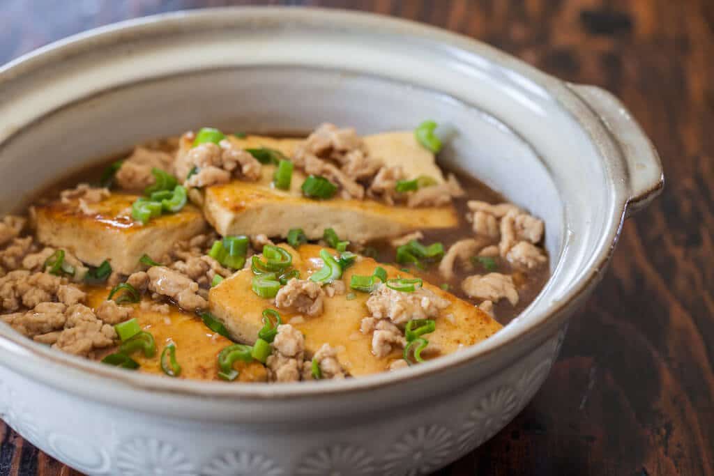 minced pork and tofu in bowl