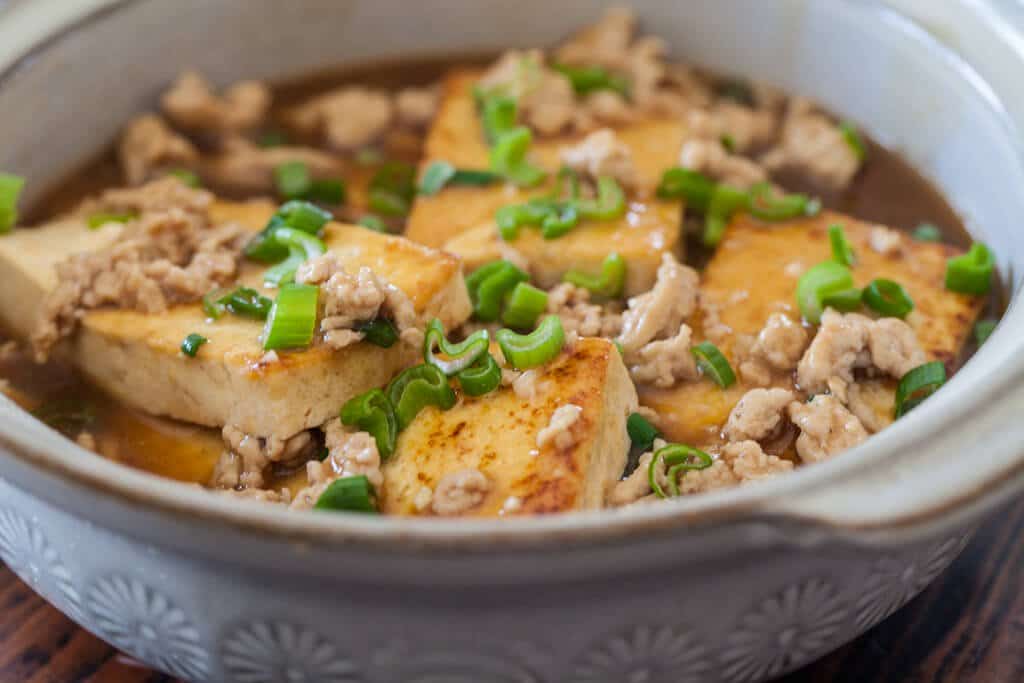 side shot of Tofu with Ground Pork in bowl