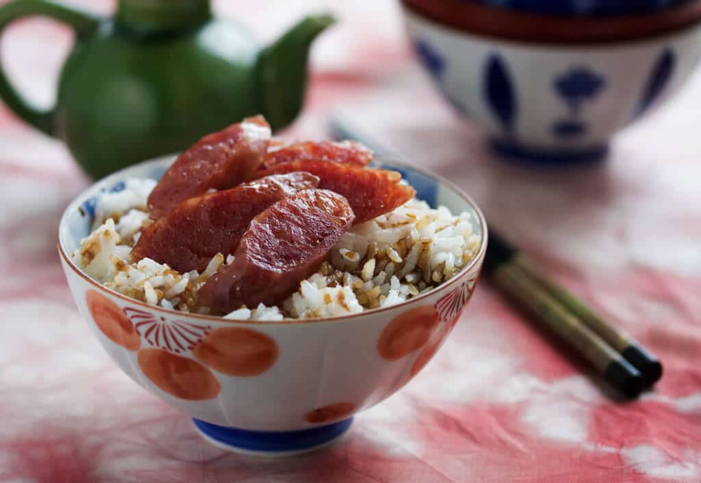 Chinese Sausage and Rice Recipe in a bowl