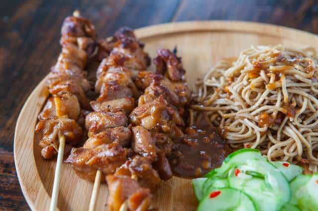 close up of chicken satay